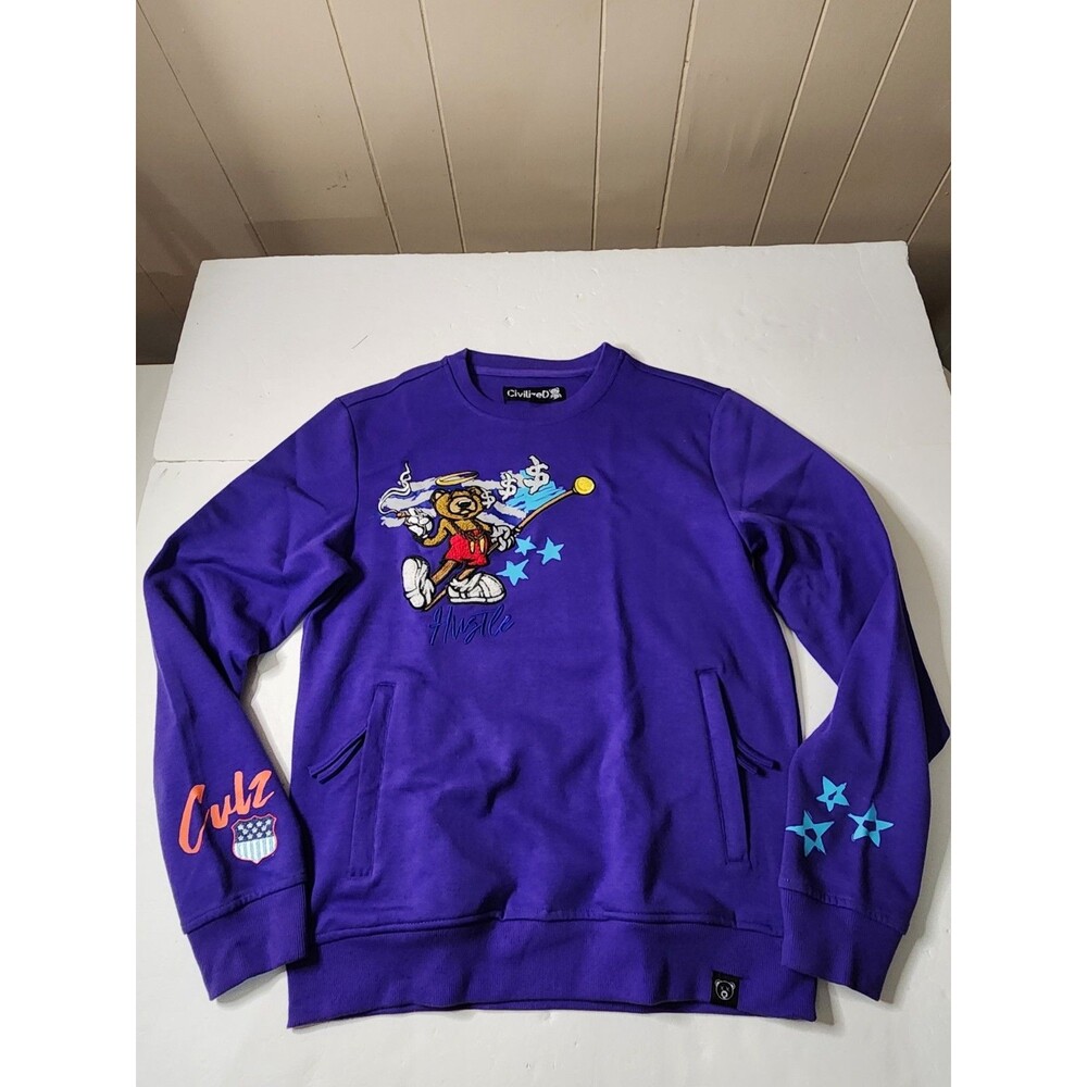 Civilized Smokin Hustle Crewneck Sweatshirt Mens Small Purple Urban Streetwear